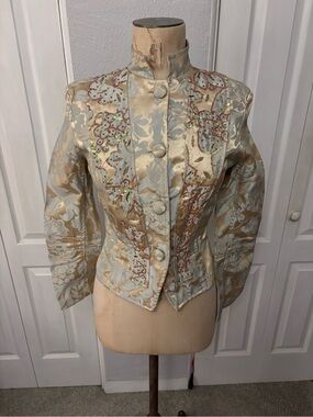 Vintage Y2K Silk Blend Beaded Embellished Tapestry Jacket Size M Romantic